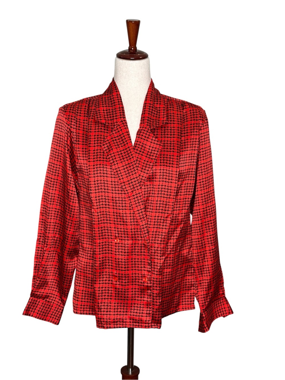 Oscar de la Renta Vintage Red/black Double-Breasted Satin lightweight blazer. 10